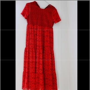 Long red flowery dress